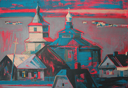 The Artist Daria Buneyeva. Picture. Painting. Composition. Small town-1. 2019, 70 x 100 cm, canvas mixed technique