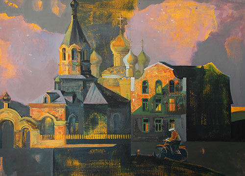The Artist Daria Buneyeva. Picture. Painting. Composition. Small town-4. 2019, 70 x 100 cm, canvas mixed technique