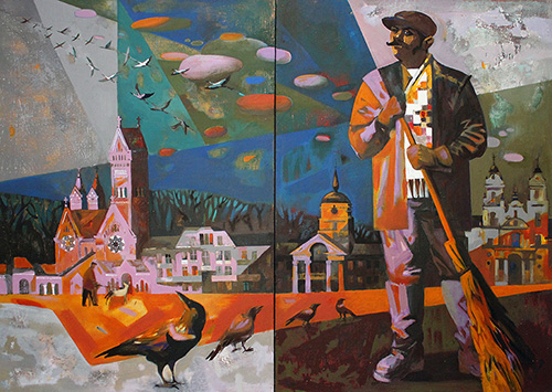 The Artist Daria Buneyeva. Picture. Painting. Composition. Autumn Duty (diptych), Minsk. 2016, 100 x 140 cm, canvas mixed technique