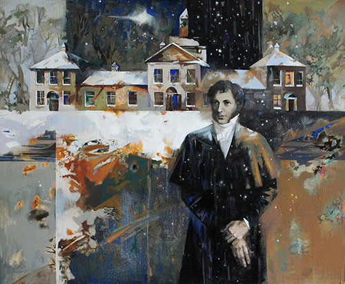 The Artist Daria Buneyeva. Picture. Painting. Portrait. Composition. Ogiński. Autumn Snow in Zalesse. 2015, 120 x 143 cm, canvas mixed technique