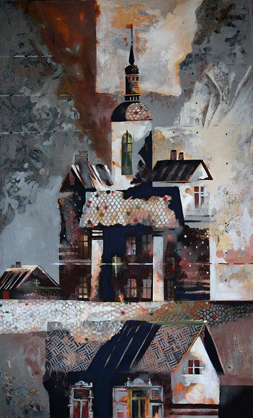 The Artist Daria Buneyeva. Picture. Painting. Composition. Rathaus. 2015, 120 x 70 cm, canvas mixed technique