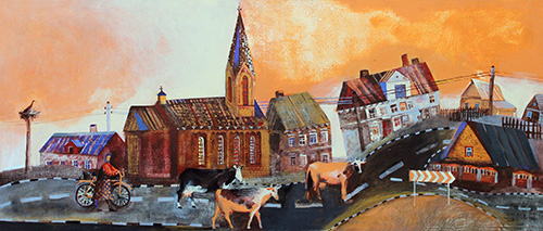 The Artist Daria Buneyeva. Picture. Painting. Composition. Trip. Stop n. 3. 2011, 51 x 120 cm, canvas mixed technique