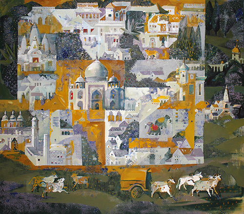 The Artist Daria Buneyeva. Picture. Painting. Composition. Journey. India 1. 2017, 90 x 106 cm, canvas mixed technique